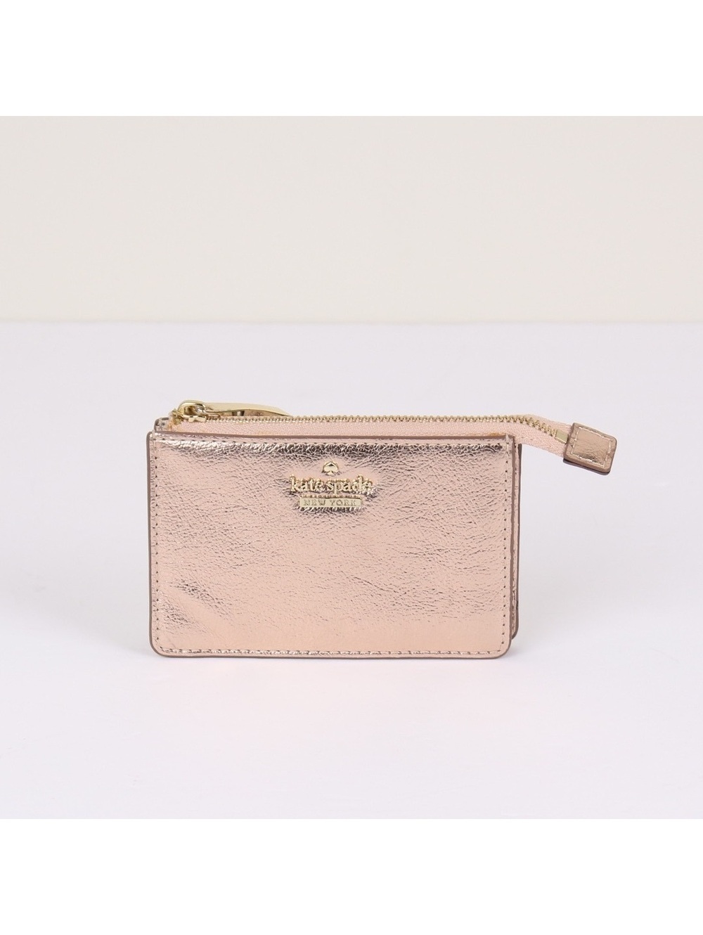 Kate Spade Highland Drive Magda Metallic Leather Wallet Card Case Rose Gold